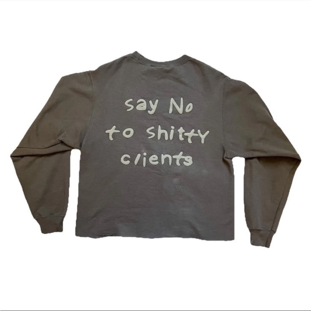 Dom Dom Sweatshirt Women’s Size Small Cropped Crewneck Raw Hem Gray Funny Quote